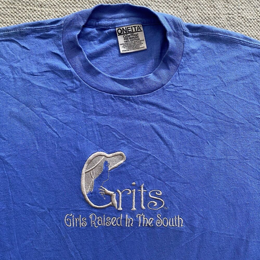 Grits Girls Raised in the South T Shirt Vintage 90s Blue Medium Southern